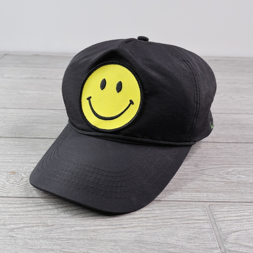 Aviator Nation Black Smiley Face Patch Snapback Trucker Hat Cap